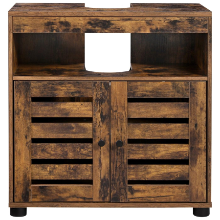 Mobilier baie - Dulap baie lavoar cu 2 usi tip jaluzea, raft reglabil, 60x30x63 cm, maro rustic