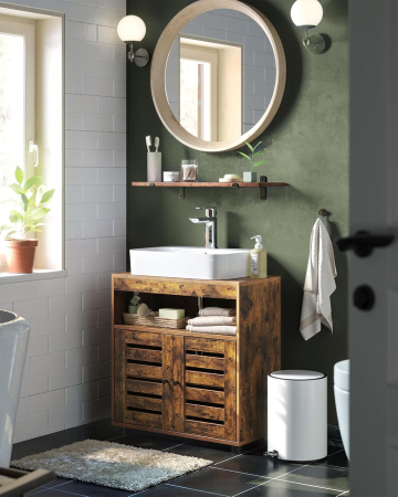 Dulap baie lavoar cu 2 usi tip jaluzea, raft reglabil, 60x30x63 cm, maro rustic [1]