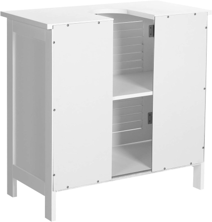 Dulap baie pentru lavoar cu raft reglabil, design scandinav cu 2 usi tip lamele, MDF, 60x30x60 cm, alb mat [8]