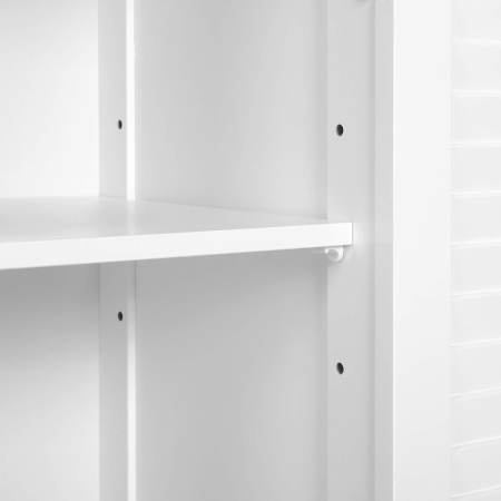 Dulap baie pentru lavoar cu raft reglabil, design scandinav cu 2 usi tip lamele, MDF, 60x30x60 cm, alb mat [5]