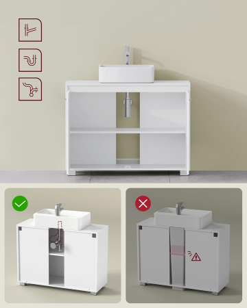 Dulap baie pentru suport lavoar, MDF, 2 compartimente, raft interior reglabil, 30x60x60 cm, alb [7]