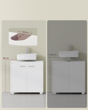 Dulap baie pentru suport lavoar, MDF, 2 compartimente, raft interior reglabil, 30x60x60 cm, alb [2]