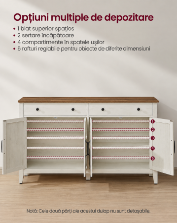 Dulap bufet rustic pentru living, bucatarie si dining, cu sertar spatios si 2 separatoare reglabile, dulap inferior cu raft ajustabil pe 5 niv [4]