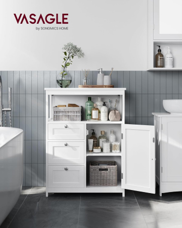 Dulap baie 3 sertare dulap raft reglabil mdf, 60x30x80 cm, depozitare eficienta, alb [2]