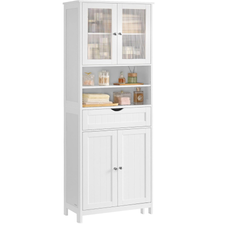 Baie - Dulap de baie cu sertar si rafturi reglabile, MDF, 60x30x170 cm, alb