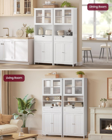 Dulap de baie cu sertar si rafturi reglabile, MDF, 60x30x170 cm, alb [3]