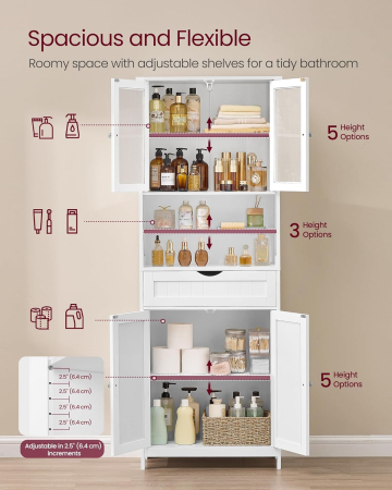 Dulap de baie cu sertar si rafturi reglabile, MDF, 60x30x170 cm, alb [5]