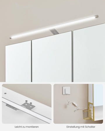 VASAGLE Dulap de baie de perete, 3 usi cu oglinda, compartiment deschis, 15x70x70 cm, alb auriu [4]