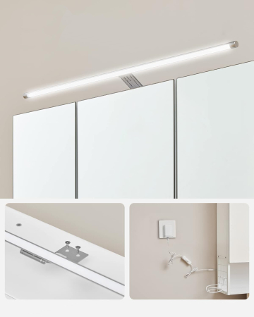 VASAGLE Dulap de baie de perete, 3 usi cu oglinda, compartiment deschis, 15x70x70cm, alb [3]