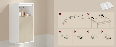VASAGLE Dulap de baie de perete cu 3 polite, usa cu directie de deschidere reglabila, 30x40x80 cm, alb cu bej [11]