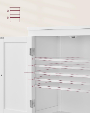 VASAGLE Dulap de baie, din MDF, cu 2 compartimente si 4 usi, rafturi reglabile, 30x60x110cm, alb [4]