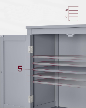 VASAGLE Dulap de baie, din MDF, cu 2 compartimente si 4 usi, rafturi reglabile, 30x60x110cm, gri [4]