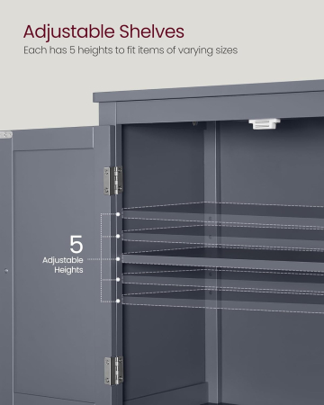 VASAGLE Dulap de baie, din MDF, cu 2 compartimente si 4 usi, rafturi reglabile, 30x60x110cm, gri inchis [1]