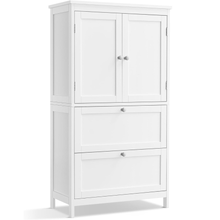 Mobilier baie - Dulap de baie, din MDF, cu 2 sertare si 2 usi, raft reglabil, 30x60x110cm, alb