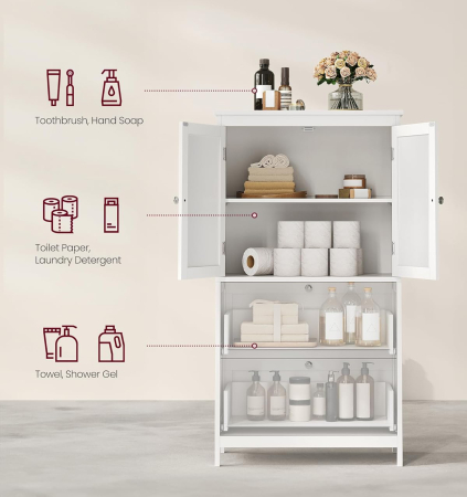 Dulap de baie, din MDF, cu 2 sertare si 2 usi, raft reglabil, 30x60x110cm, alb [5]