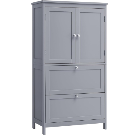 Mobila baie - VASAGLE Dulap de baie, din MDF, cu 2 sertare si 2 usi, raft reglabil, 30x60x110cm, gri