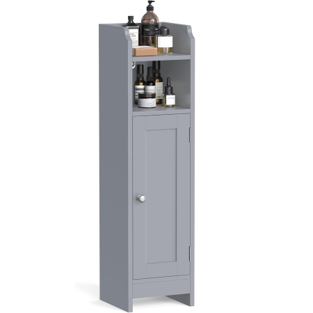 Mobilier baie - Dulap de baie, pentru spatii inguste, cu rafturi si usa, 18x20x80 cm, gri