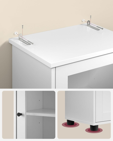 Dulap de baie tip coloana, cu raft deschis, sertar si usa din sticla, rafturi reglabile, 30x40x165 cm, alb [3]