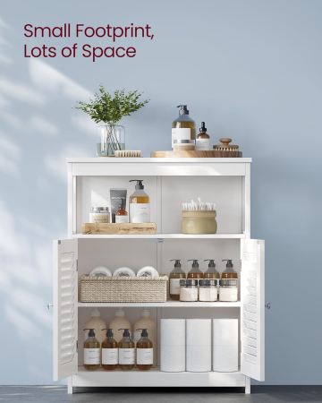 VASAGLE Dulap de depozitare de podea pentru baie, cu usi duble, 30x60x80cm, alb [3]