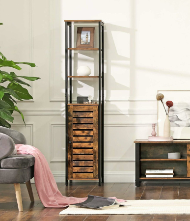 VASAGLE Dulap de depozitare in stil turn, 5 rafturi, compartiment cu usa, 37x30x167cm, maro rustic [5]