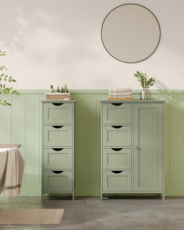 Dulap de depozitare pe podea pentru baie, MDF, cu 4 sertare, 1 usa, rafturi reglabile, 30x55x82cm, verde [7]