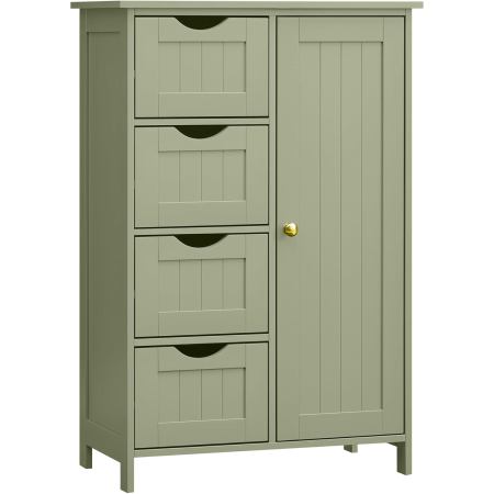 Mobilier baie - Dulap de depozitare pe podea pentru baie, MDF, cu 4 sertare, 1 usa, rafturi reglabile, 30x55x82cm, verde