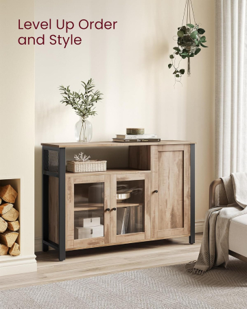 Dulap de depozitare tip bufet, cu 3 usi, stil industrial, 110x33x75cm, maro camel [4]