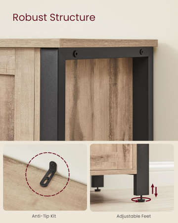 Dulap de depozitare tip bufet, cu 3 usi, stil industrial, 110x33x75cm, maro camel [7]