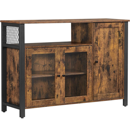 Comode - VASAGLE Dulap de depozitare tip bufet, cu 3 usi, stil industrial, 110x33x75cm, maro rustic si negru