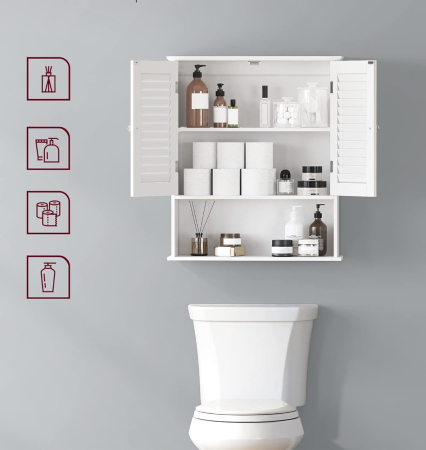 Dulap de perete pentru baie, cu raft reglabil si 2 usi, 20x60x70 cm, alb [6]