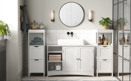 VASAGLE Dulap de podea pentru baie, multifunctional, 2 sertare, 30x30x89cm, alb [7]