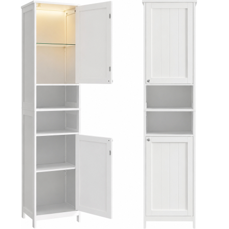 Baie - Dulap inalt pentru baie cu iluminare LED si rafturi reglabile, MDF, 30x40x170 cm, alb