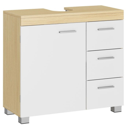Mobilier baie - Dulap lavoar baie cu 3 sertare si 2 compartimente, MDF, 30x70x64 cm, alb si bej