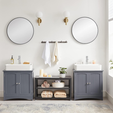 VASAGLE Dulap lavoar baie, cu spatiu de depozitare cu 2 usi si rafturi reglabile, 60x30x60cm, gri [8]