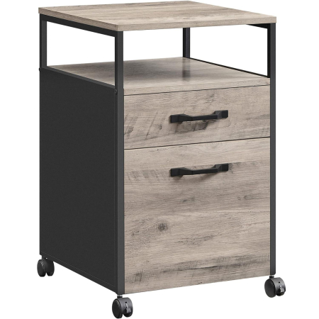 Mobila - VASAGLE Dulap mobil 42x44x69 cm, cu 2 sertare si roti cu frana, compartiment deschis si suport dosare, PAL si otel, gri si negru