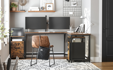 Dulap mobil 42x44x69 cm, cu 2 sertare si roti cu frana, compartiment deschis si suport dosare, PAL si otel, maro rustic si negru [10]