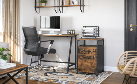 Dulap mobil 42x44x69 cm, cu 2 sertare si roti cu frana, compartiment deschis si suport dosare, PAL si otel, maro rustic si negru [9]