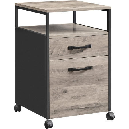 Dormitor & birou - Dulap mobil cu roti, compartiment 2 setare, compatibil cu dosare suspendate, stil industrial, 42x44x67 cm, gri stejar