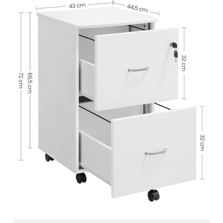 Dulap mobil pentru dosare cu 2 sertare, incuietoare si roti, suport imprimanta, 43x45x72 cm, alb [2]