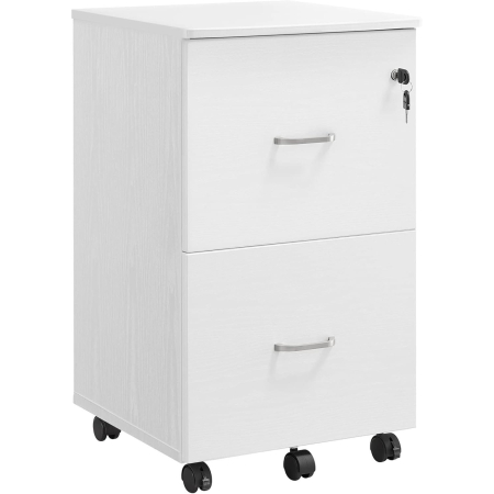 Dormitor & birou - Dulap mobil pentru dosare cu 2 sertare, incuietoare si roti, suport imprimanta, 43x45x72 cm, alb