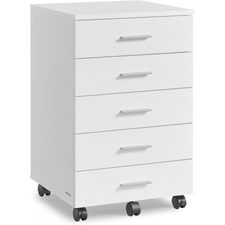 Birouri - Dulap mobil rollbox 5 sertare cu roti cadru pal, 42x40x66 cm, organizare birou, alb