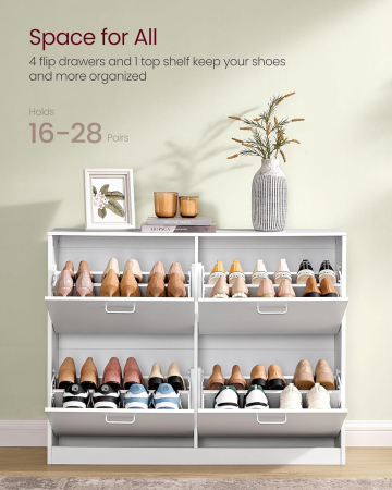 Dulap pantofi 4 clapete, compartimentare reglabila, 16-28 perechi de incaltaminte, 106x24x83 cm, alb [1]