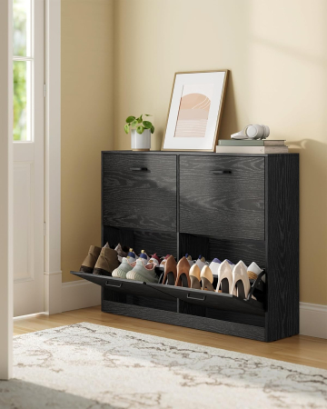 Dulap pantofi 4 clapete, compartimentare reglabila, 16-28 perechi de incaltaminte, 106x24x83 cm, negru abanos [2]