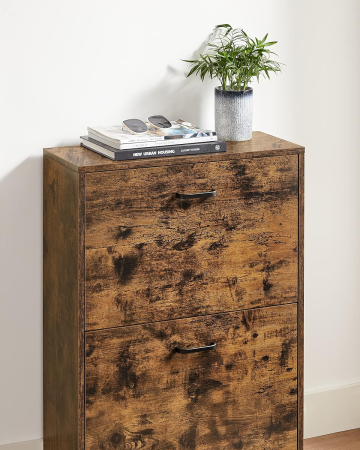 Dulap pantofi cu 2 usi rabatabile, din MDF, pentru 8-12 perechi, 60x24x84cm, maro rustic [5]