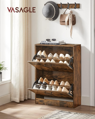 Dulap pantofi cu 2 usi rabatabile, din MDF, pentru 8-12 perechi, 60x24x84cm, maro rustic [7]