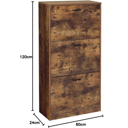 Dulap pantofi cu 3 usi rabatabile, din lemn, pentru 12-18 perechi, 60x24x120cm, maro rustic [8]