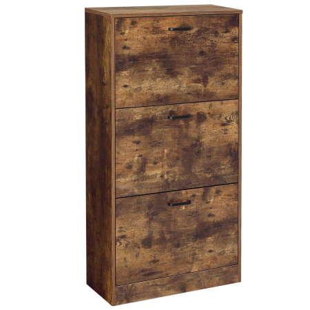 Pantofare - Dulap pantofi cu 3 usi rabatabile, din lemn, pentru 12-18 perechi, 60x24x120cm, maro rustic