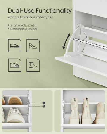 Dulap pantofi cu 3 usi rabatabile, pentru 14-18 perechi, 60x24x130 cm, alb [4]