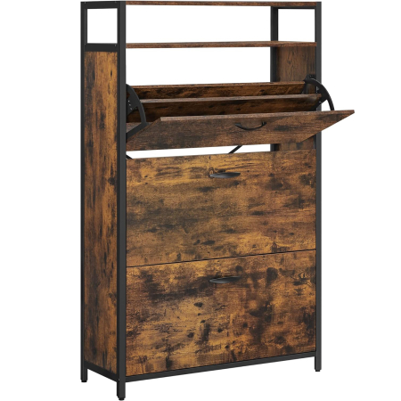 Living & hol - Dulap pantofi din MDF cu 3 usi basculante, pentru 15-24 perechi, 80x30x130cm, maro rustic