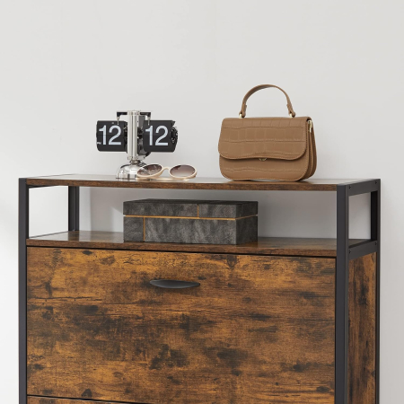 Dulap pantofi din MDF cu 3 usi basculante, pentru 15-24 perechi, 80x30x130cm, maro rustic [9]